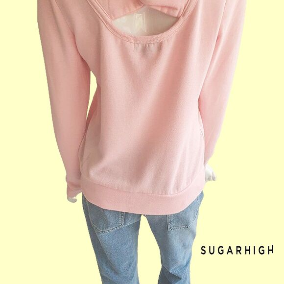 SUGAR HIGH NEW Coquettecore Floral Logo Twisted Band Open Back Sweat Top M - Picture 10 of 12